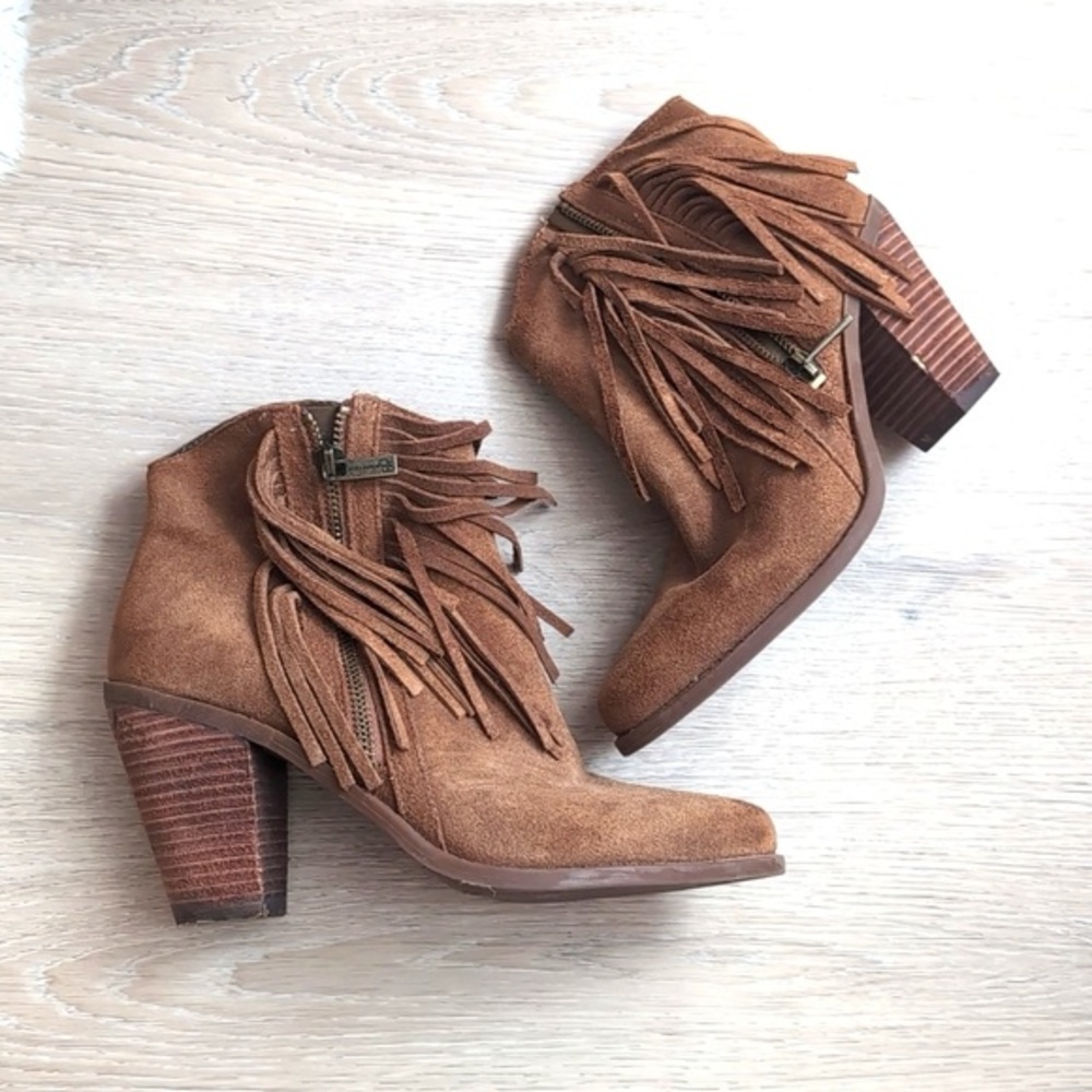 Jessica Simpson Tasseled Ankle Boot Chunky Heel